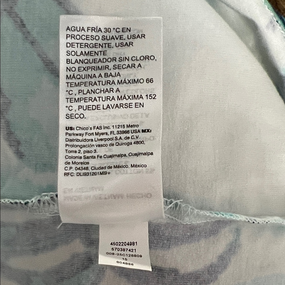 Chico's Aqua Tropical Leaf Pattern Short-Sleeve Blouse - size Small (Chico’s 0) - Picture 8 of 8